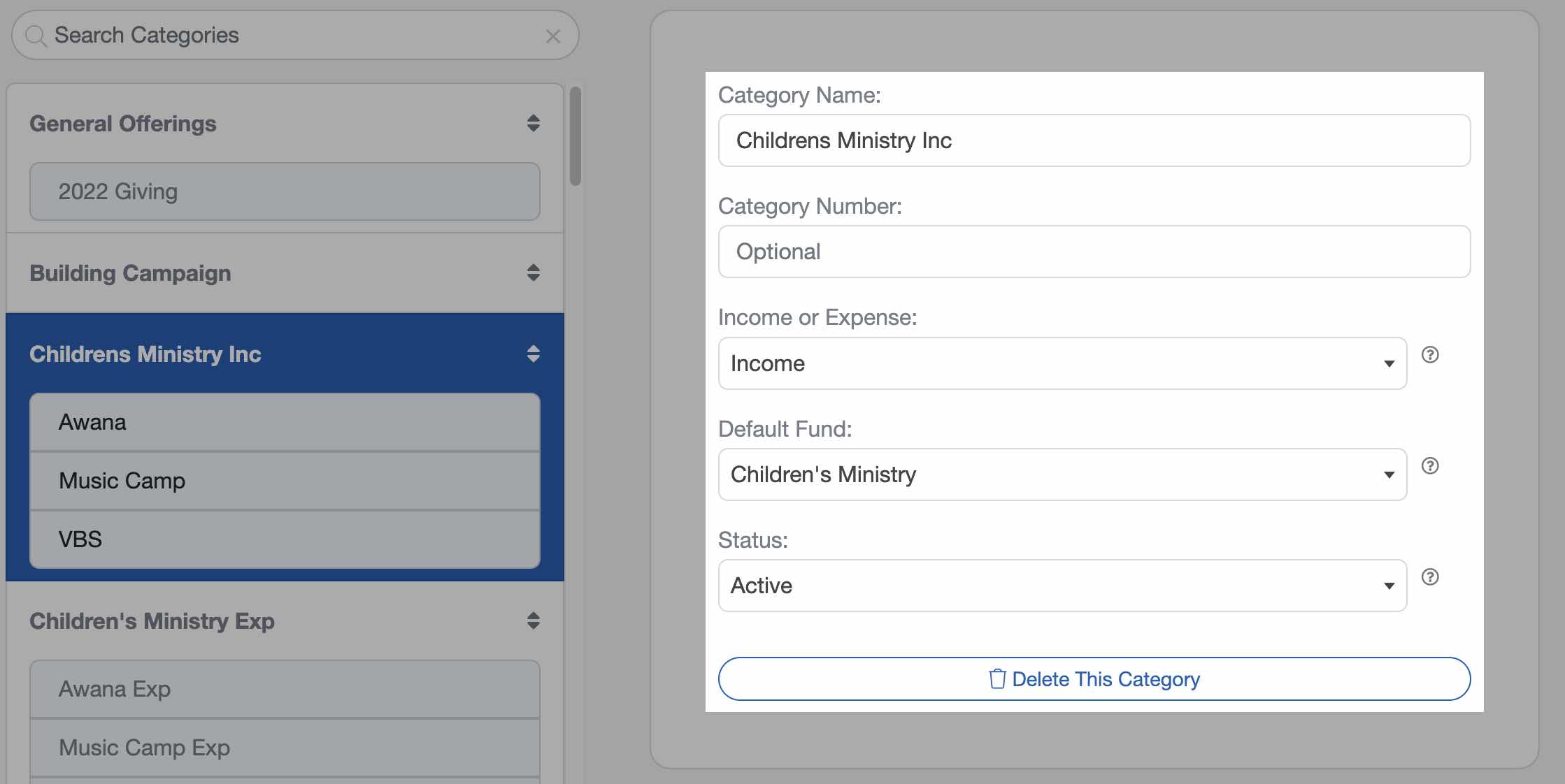 Finalize creating categories for your church bookkeeping