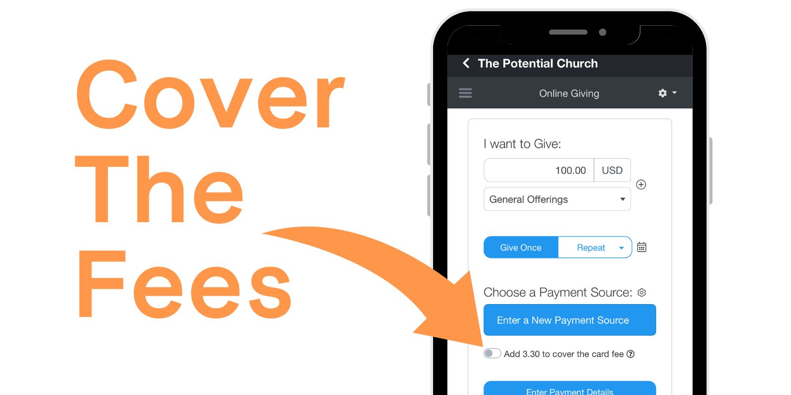 Church Donors can cover processing fees for online donations