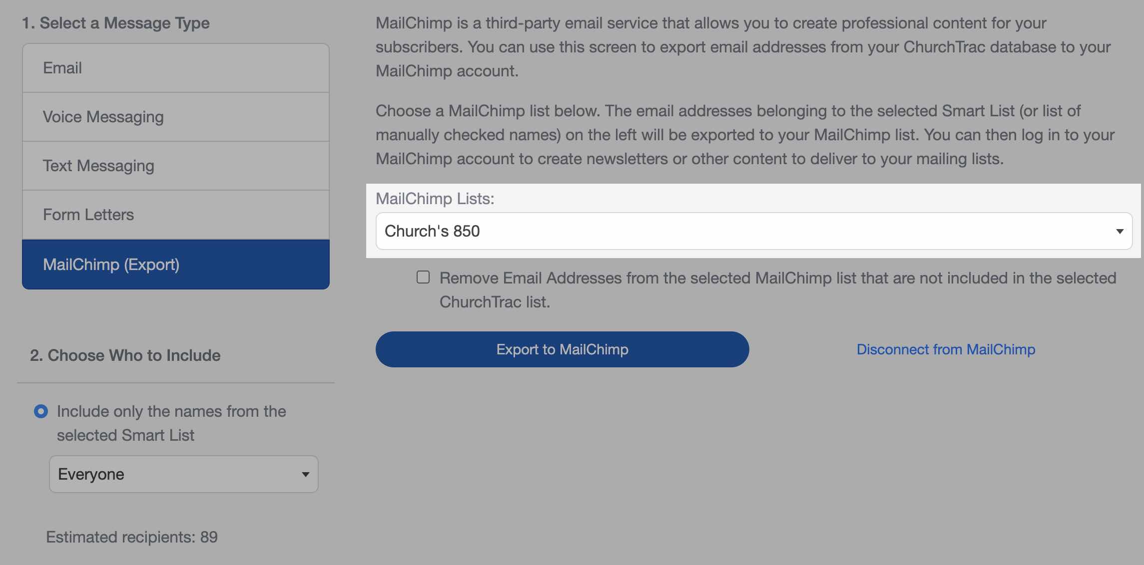 MailChimp List Integration for church