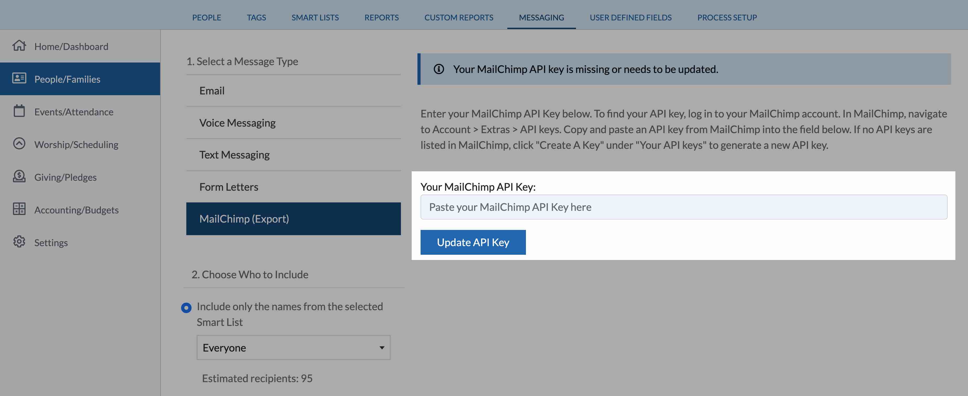 MailChimp API Integration for church